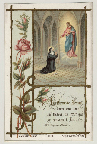 Le Coeur de Jésus se donne entre tous ses trésors, au coeur qui se consacre à lui. L'apparition du Sacré-Coeur de Jésus à Sainte Marguerite-Marie Alacoque