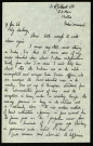 Lt R. Goldwater RA, RA Mess MUTTRA, India Command, 9 Jan. 46 : lettre de Raymond Goldwater à sa fiancée