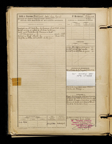 Barbier, André Louis Marcel, né le 11 décembre 1898 à Marcelcave (Somme), classe 1918, matricule n° 133, Bureau de recrutement de Péronne