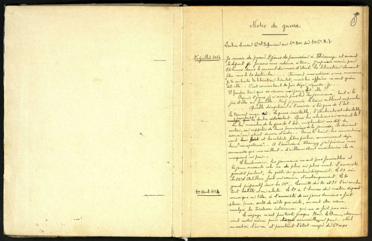 Notes de guerre de Leclerc Lucien, caporal infirmier au 1er Bataillon du 106e Régiment d'Infanterie, du 26 juillet 1914 au 29 juillet 1919