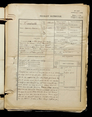 Cantrelle, Gabriel Adrien, né le 03 juillet 1891 à Pont-Remy (Somme), classe 1911, matricule n° 461, Bureau de recrutement d'Abbeville