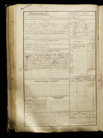 Vanmarcke, Raymond, né le 04 mai 1896 à Roubaix (Nord), classe 1916, matricule n° 756, Bureau de recrutement d'Amiens