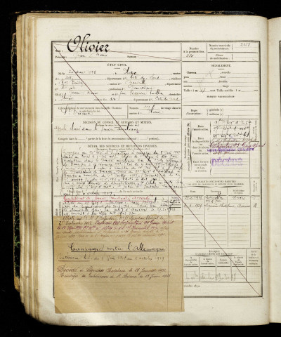 Olivier, Jean Marie, né le 20 août 1896 à Ploeuc-sur-Lié (Côtes-d'Armor), classe 1916, matricule n° 2158, Bureau de recrutement d'Amiens