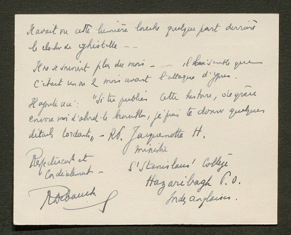 Témoignage de Debauche (Abbé), René (Lieutenant) et correspondance avec Jacques Péricard