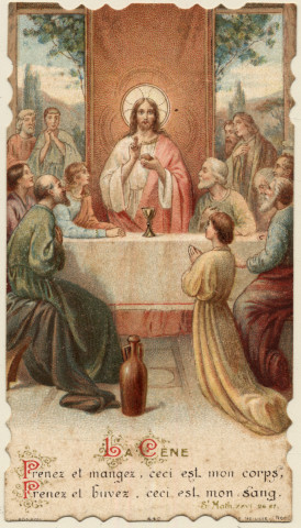 La Cène. Souvenir de première communion de Lucette Hallier faite en l'église de Lucy le 13 mai 1934