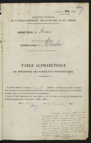 Table alphabétique du répertoire des formalités, de Dufour à Duminil, registre n° 60 (Abbeville)