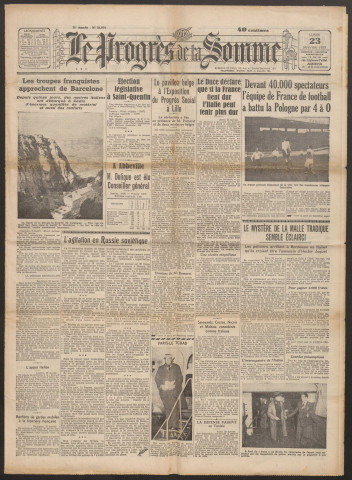 Le Progrès de la Somme, numéro 21674, 23 janvier 1939