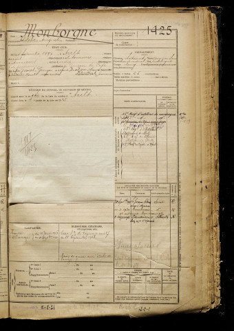 Monborgne, Adolphe Augustin, né le 04 septembre 1897 à Ault (Somme), classe 1917, matricule n° 1425, Bureau de recrutement d'Amiens