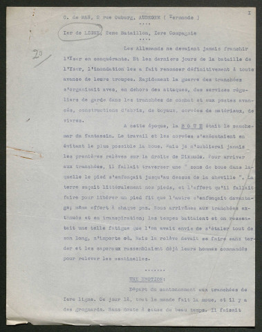 Témoignage de De Man, Charles et correspondance avec Jacques Péricard