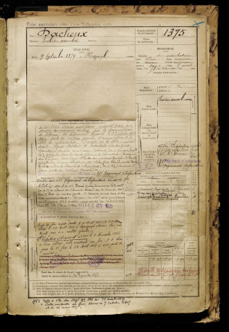 Dacheux, Tobie Amédée, né le 09 septembre 1879 à Hamel (Le) (Somme), classe 1899, matricule n° 1375, Bureau de recrutement d'Amiens