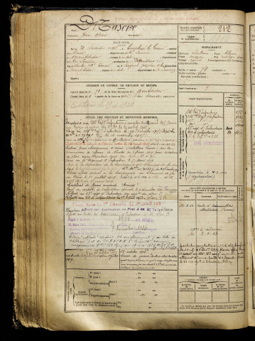 Mascré, Jean Oscar, né le 31 décembre 1896 à Templeux-le-Guérard (Somme), classe 1916, matricule n° 212, Bureau de recrutement de Péronne