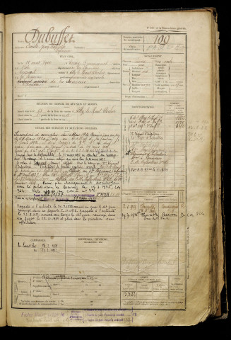 Dubuffet, Emile Jean Baptiste Sylvain, né le 22 août 1900 à Cressy-Omencourt (Somme), classe 1920, matricule n° 109, Bureau de recrutement d'Abbeville