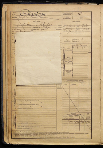 Chaudron, Joseph René Ghislain, né le 07 octobre 1869 à Liberchie (Belgique), classe 1894, matricule n° 10, Bureau de recrutement d'Amiens