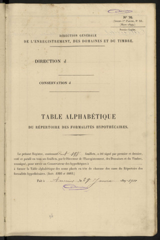 Table alphabétique du répertoire des formalités, de Tabourdet à Ternaux, registre n° 128 (Abbeville)
