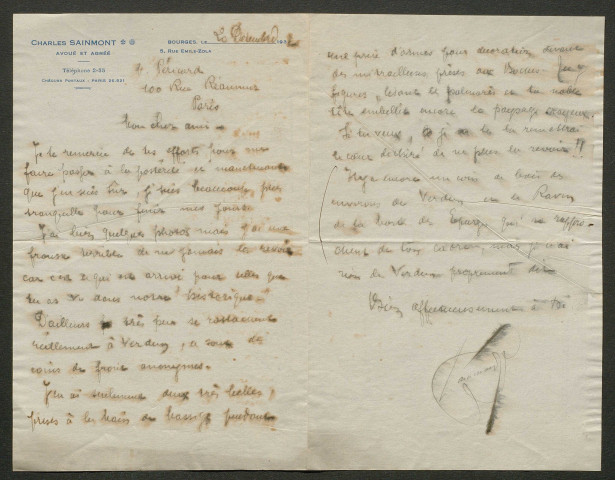 Témoignage de Saintmont, Charles (Lieutenant) et correspondance avec Jacques Péricard