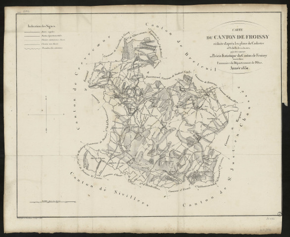 Carte du canton de Froissy, réduite d'après les plans du cadastre à l'Echelle de 1 : 50000 pour être annexée au précis statistique du canton de Froissy inséré dans l'Annuaire du Département de l'Oise. Année 1832