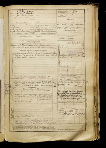 Dieppe, Jean Marie Joseph, né le 21 mars 1884 à Péronne (Somme), classe 1904, matricule n° 811, Bureau de recrutement de Péronne