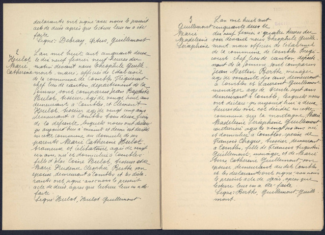 Combles (registres reconstitués, lacunes possibles) : décès (1852-1862)