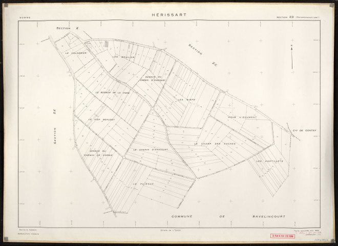 Plan du cadastre rénové - Hérissart : section ZD