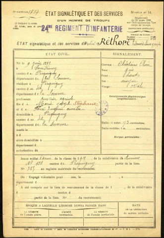 Réthoré, Edouard Louis Joseph, né le 09 juin 1895 à Fourdrinoy (Somme), classe 1915, matricule n° 385, Bureau de recrutement d'Amiens