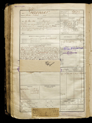 Garnier, André Robert, né le 26 mai 1901 à Amiens (Somme), classe 1921, matricule n° 994, Bureau de recrutement d'Amiens