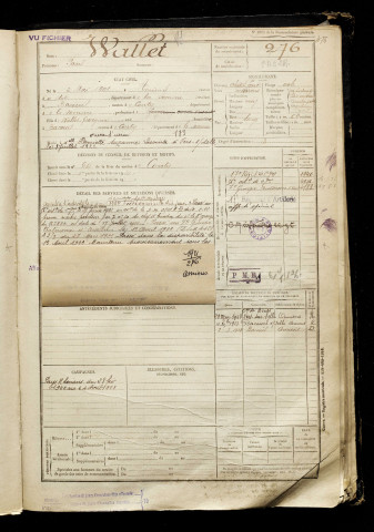 Wallet, Paul, né le 02 mai 1901 à Amiens (Somme), classe 1921, matricule n° 276, Bureau de recrutement d'Amiens