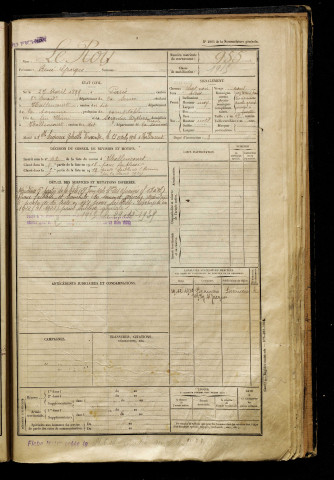 Le Roy, René Georges, né le 27 avril 1899 à Paris 8e Arrondissement (Paris), classe 1919, matricule n° 955, Bureau de recrutement d'Abbeville