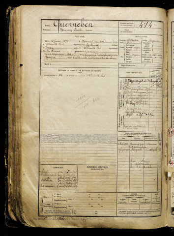 Quennehen, Maurice Emile, né le 18 juin 1898 à Mareuil-Caubert (Somme), classe 1918, matricule n° 414, Bureau de recrutement d'Abbeville