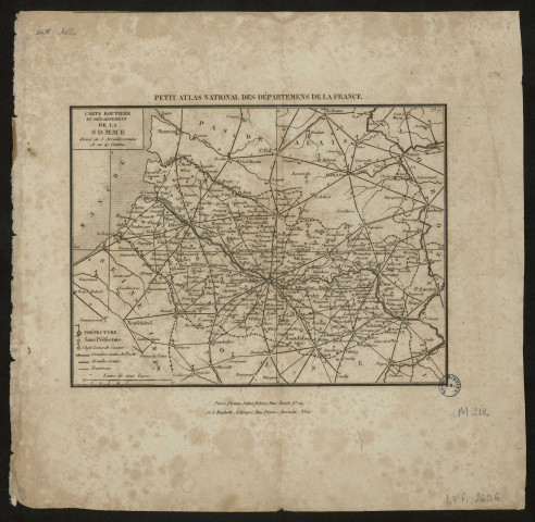 Petit Atlas National des Départements de la France. Carte routière du Département de la Somme divisé en 5 Arrondissements et en 41 cantons
