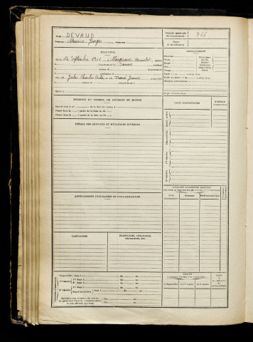 Devaud, Maurice Georges, né le 14 septembre 1901 à Marquaix (Somme), classe 1921, matricule n° 766, Bureau de recrutement de Péronne