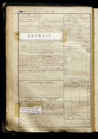 Dubois, Amédée Camille, né le 30 septembre 1897 à Marcelcave (Somme), classe 1917, matricule n° 588, Bureau de recrutement d'Amiens