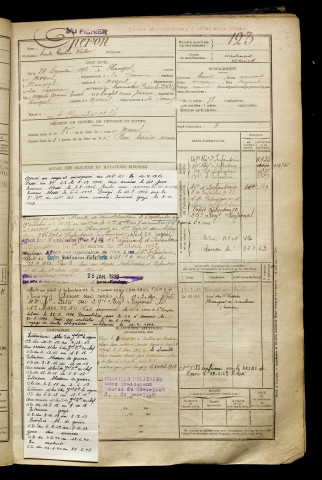 Operon, Emile Gaston Victor, né le 26 décembre 1896 à Hangest-en-Santerre (Somme), classe 1916, matricule n° 123, Bureau de recrutement de Péronne