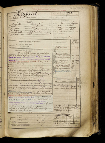 Hagard, Valentin Fernand Louis, né le 18 avril 1889 à Heudicourt (Somme), classe 1909, matricule n° 713, Bureau de recrutement de Péronne