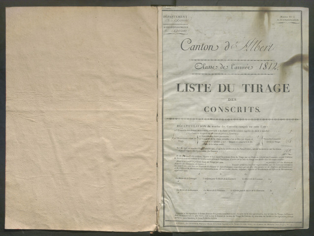 Tirage au sort (arrondissement de Péronne) de l'année 1812