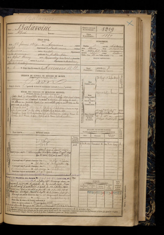 Balavoine, Alfred, né le 14 février 1869 à Amiens (Somme), classe 1889, matricule n° 1219, Bureau de recrutement d'Amiens