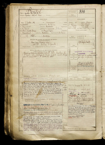 Boitel, Gustave Alfred Désiré, né le 05 juillet 1885 à Davenescourt (Somme), classe 1905, matricule n° 888, Bureau de recrutement de Péronne