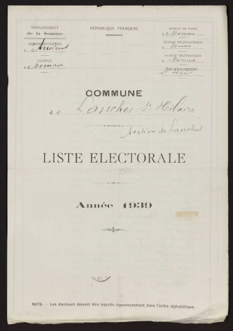 Liste électorale : Lanches-Saint-Hilaire, Section de Lanches