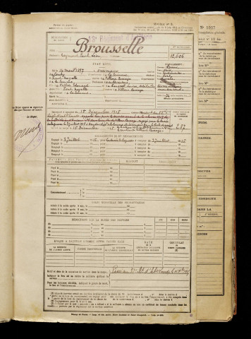 Brousselle, Raymond Paul Léon, né le 14 mars 1897 à Oresmaux (Somme), classe 1917, matricule n° 287, Bureau de recrutement d'Amiens