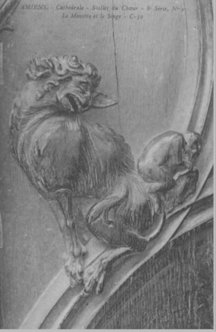 Cathédrale - Stalles du Choeur - 8è série, n° 5 - Le Monstre et le Singe - C-52