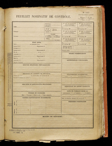 Inconnu, classe 1917, matricule n° 350, Bureau de recrutement d'Amiens