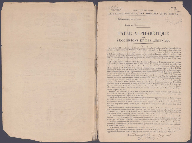 Table des successions et absences du bureau de Poix-de-Picardie