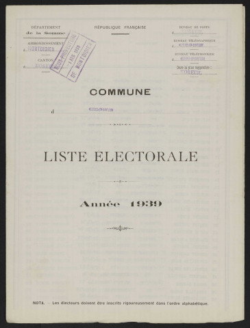 Liste électorale : Mézières-en-Santerre