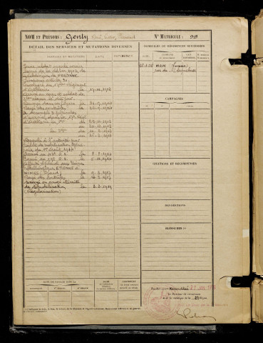 Genty, René Victor Fernand, né le 09 décembre 1882 à Saint-Quentin (Aisne), classe 1902, matricule n° 98, Bureau de recrutement de Péronne