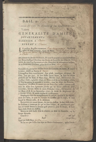 Contrôle des actes du bureau d’Amiens pour la période du 1er février 1757 au 28 juin 1757