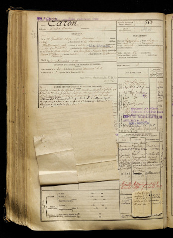 Caron, André Arsène, né le 10 juillet 1894 à Amiens (Somme), classe 1914, matricule n° 764, Bureau de recrutement d'Amiens