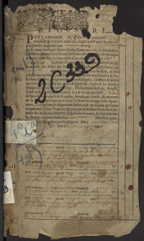 Contrôle des actes du bureau d'Albert pour la période du 14 mai 1710 au 27 juillet 1712