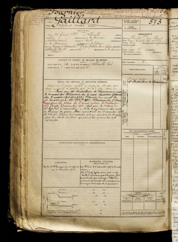 Gaillard, Alphonse Anatole, né le 24 février 1894 à Abbeville (Somme), classe 1914, matricule n° 573, Bureau de recrutement d'Abbeville