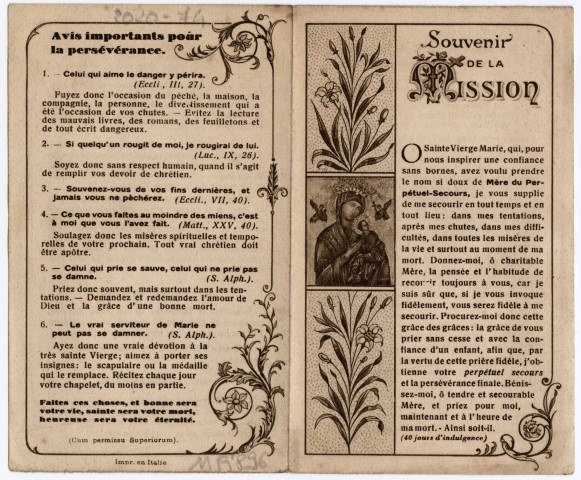 Souvenir de mission - Règlement de vie