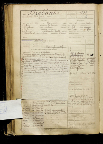 Brébant, Célestin Paul Joseph, né le 01 mai 1886 à Raincheval (Somme), classe 1906, matricule n° 1230, Bureau de recrutement d'Abbeville