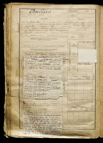 Boulard, Charles Joseph, né le 11 mars 1885 à Eu (Seine-Maritime), classe 1905, matricule n° 115, Bureau de recrutement d'Abbeville